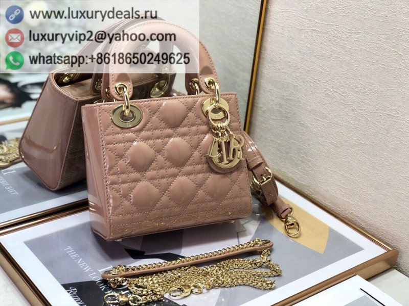 Lady DIOR Mini 17cm 3 Grid Patent M0505 Pink