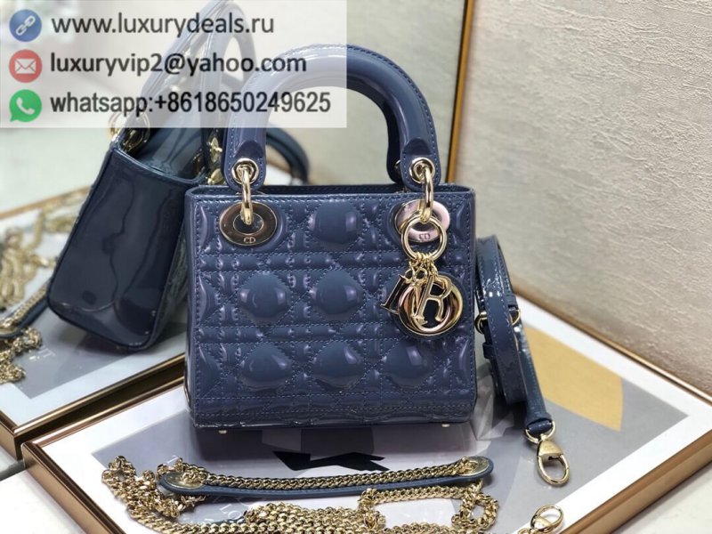 Lady DIOR Mini 17cm 3 Grid Patent M0505 Blue