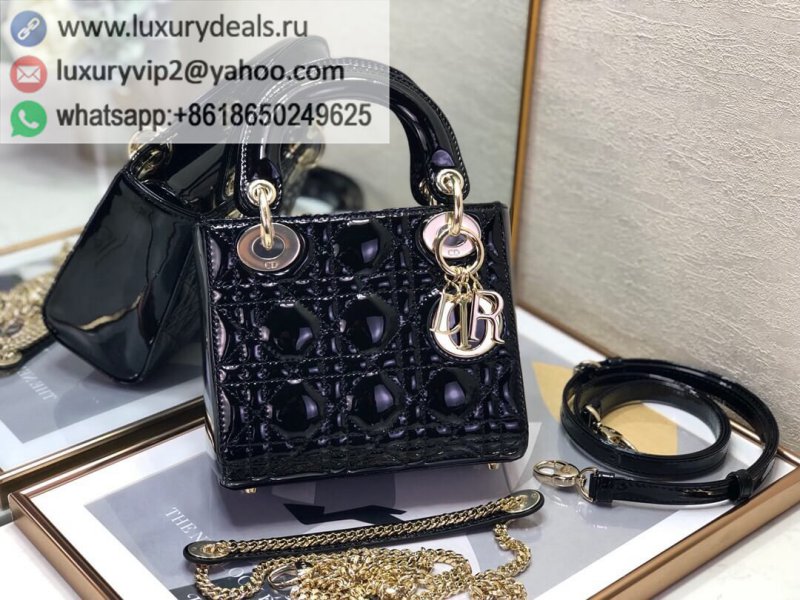 Lady DIOR Mini 17cm 3 Grid Patent M0505 Black