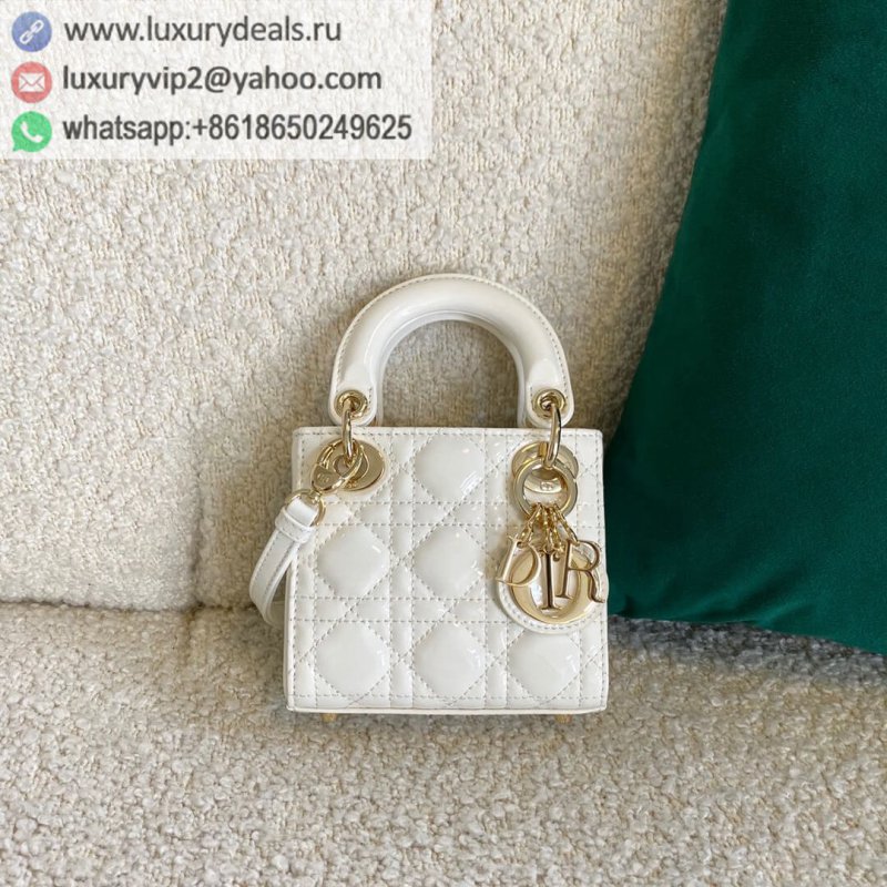 MICRO LADY DIOR BAG Patent mini 3 Grid S0856 White