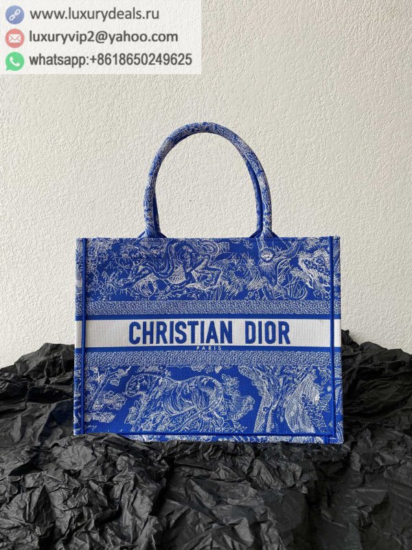 DIOR Medium BOOK TOTE M1296 Animal Print / Blue