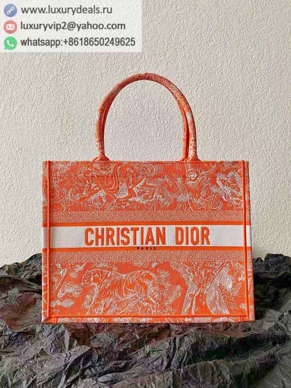 DIOR Medium BOOK TOTE M1296 Animal Print / Orange