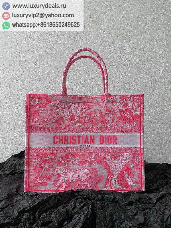 DIOR Large BOOK TOTE M1286 Animal Print /Clear Pink