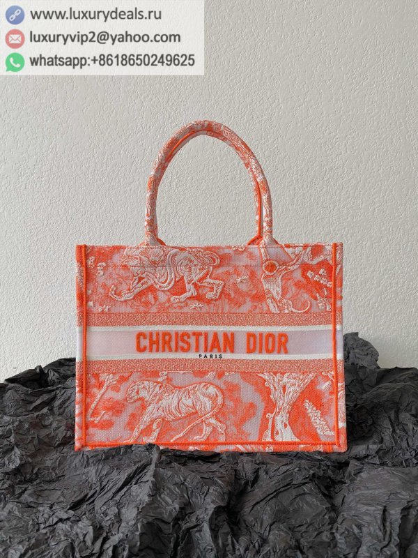 DIOR Medium BOOK TOTE M1296 Animal Print /Clear Orange