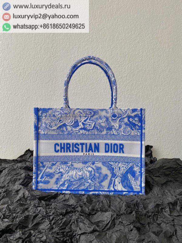 DIOR Medium BOOK TOTE M1296 Animal Print /Clear Blue