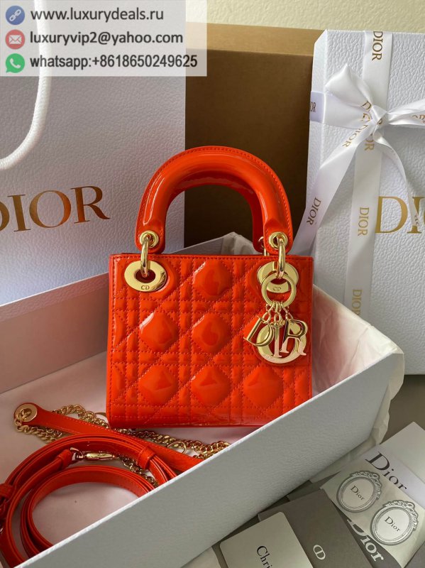 DIOR mini LADY 17CM DIOR Patent 3 Grid M0505 Orange White