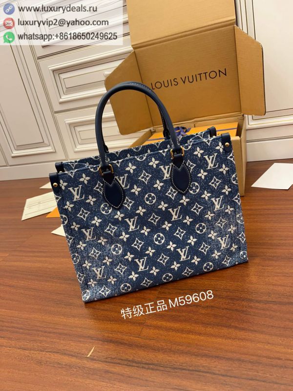 LV M59608 denim Blue MM Onthego Tote Bags