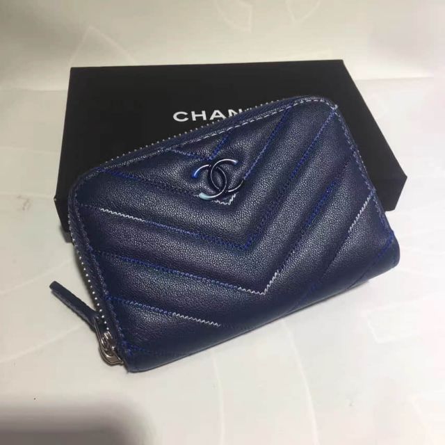 CC Soft Leather Zip A82613 Blue Wallets Women Bags