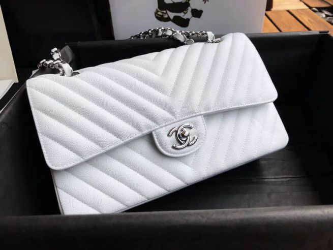 2018ss CC Leather V Chain CF White Silver Buckle Shoulder Bags Women Bags