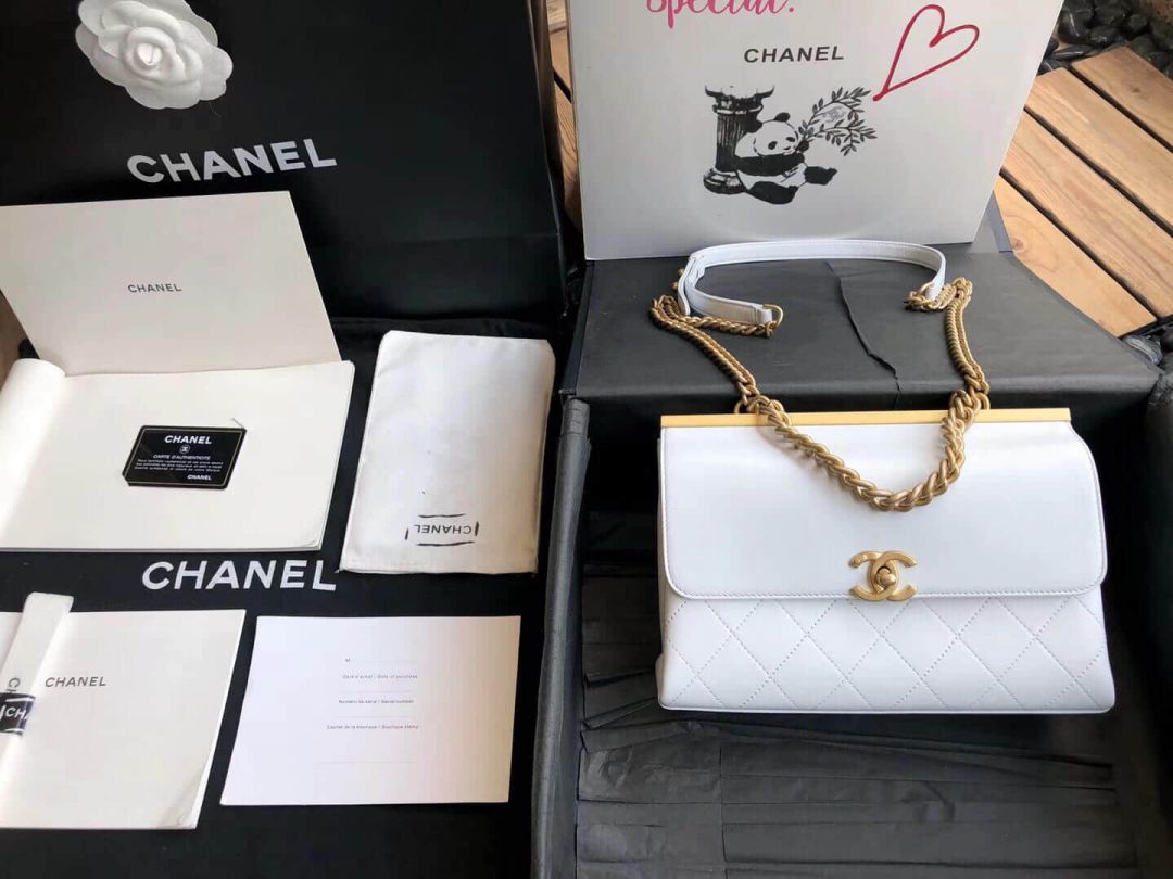 CC 2018 White Gold Chain Flap Shoulder Bags Women Bags