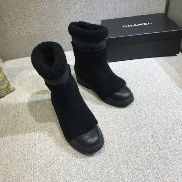 CC 2018ss Leather Wool logo Boots Women Shoes