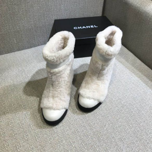 CC 2018ss Leather Wool logo Boots Women Shoes