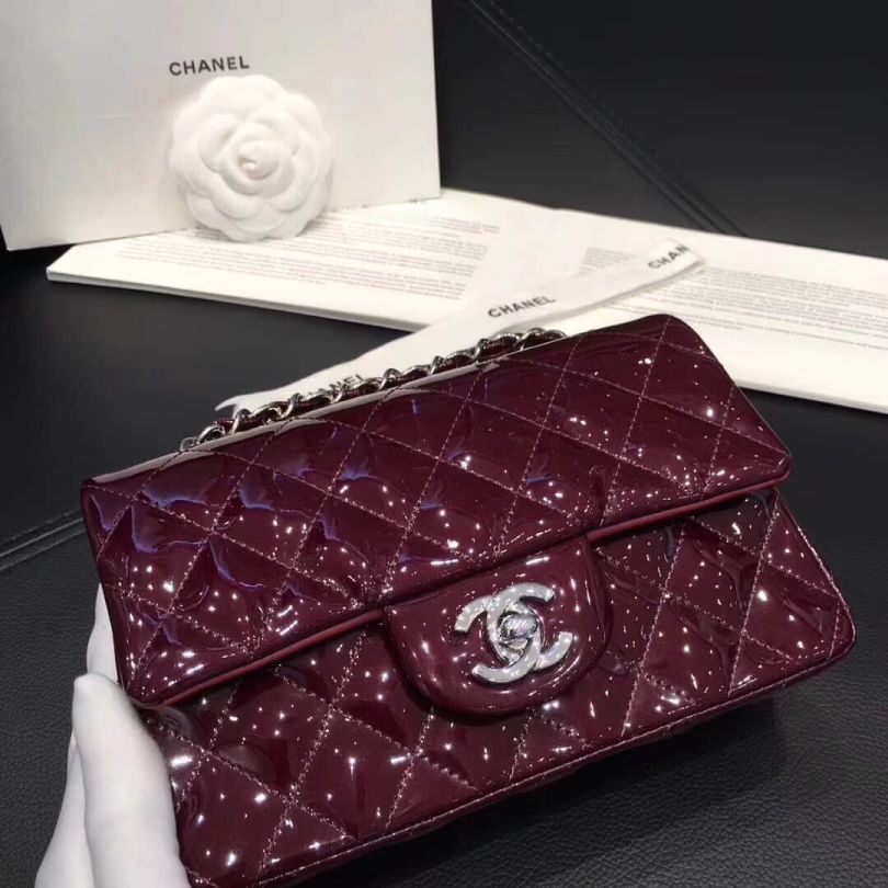 CC mini cf 20cm Patent Wine Red Shoulder Bags Women Bags