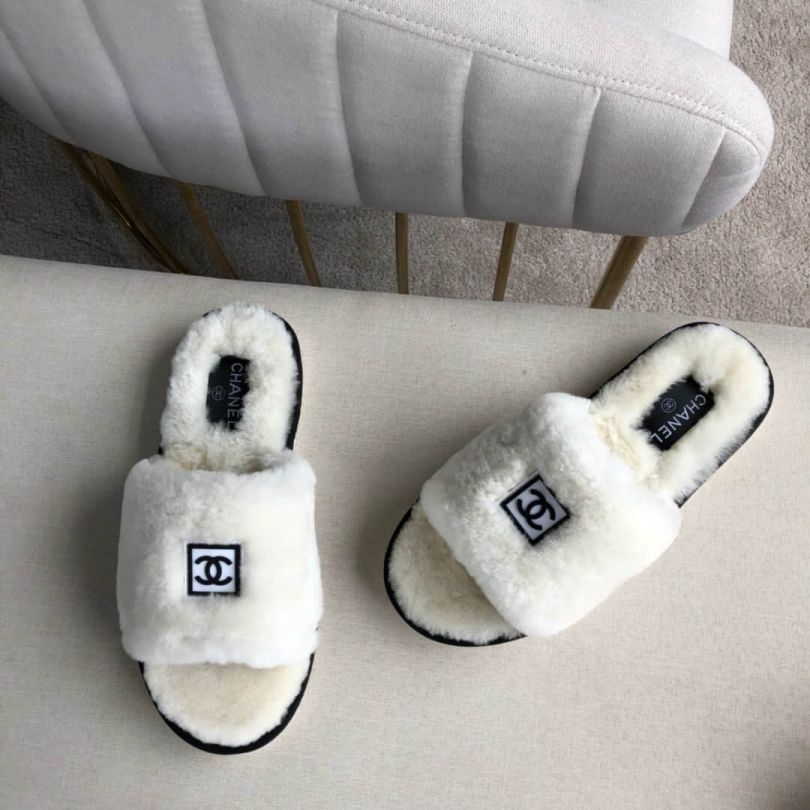 CC 2018 Fur Leather Slippers Women Shoes