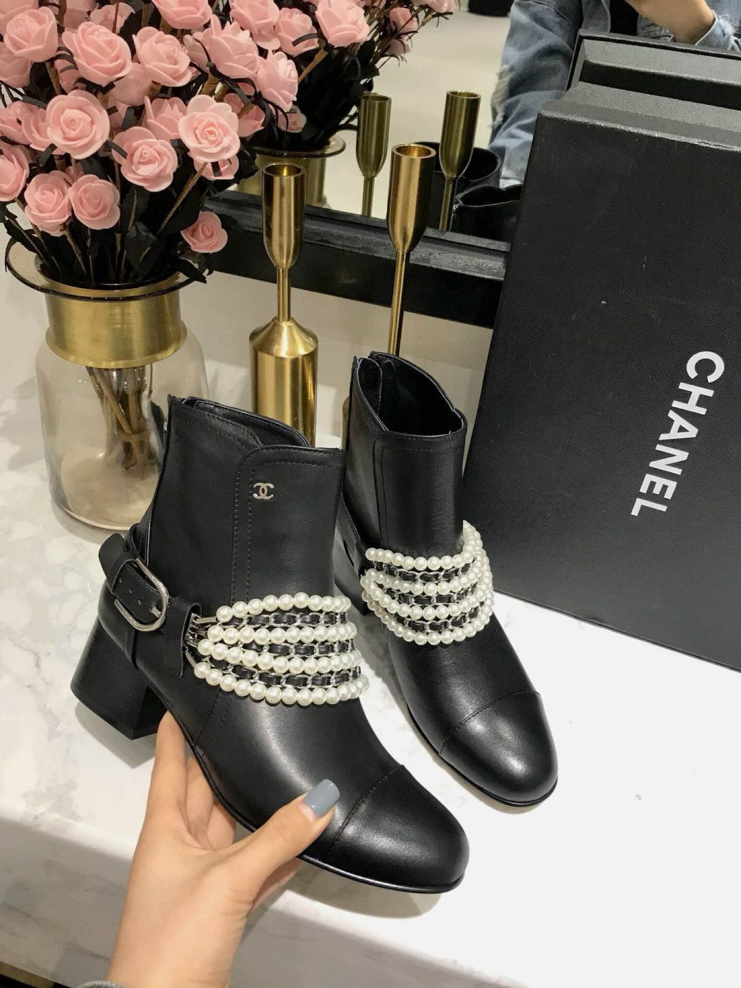 CC 2018FW Chain Ankle Boots 5cm Women Shoes