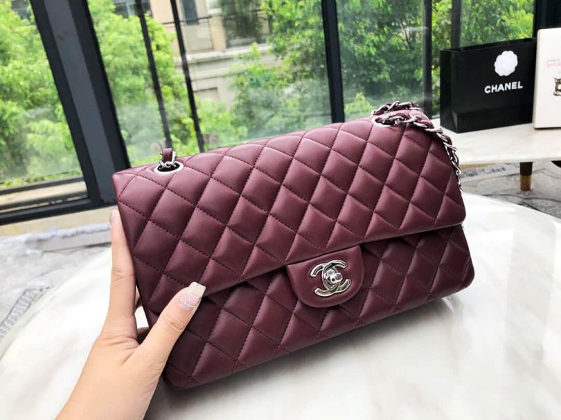 CC CF25 Wine Red Silver Buckle Crossbody Shoulder Bags Women Bags