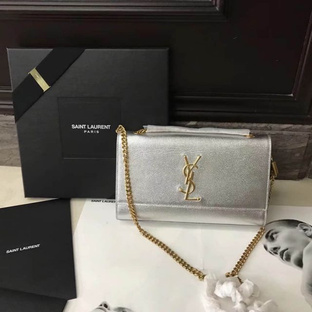 YSL Caviar Leather Chain Crossbody Bag 354021 Silver Gold Buckle Shoulder Bags