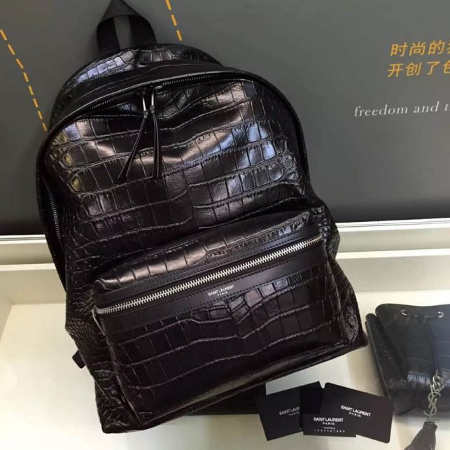 YSL HUNTING Black Crocodile Embossing Backpack Bags