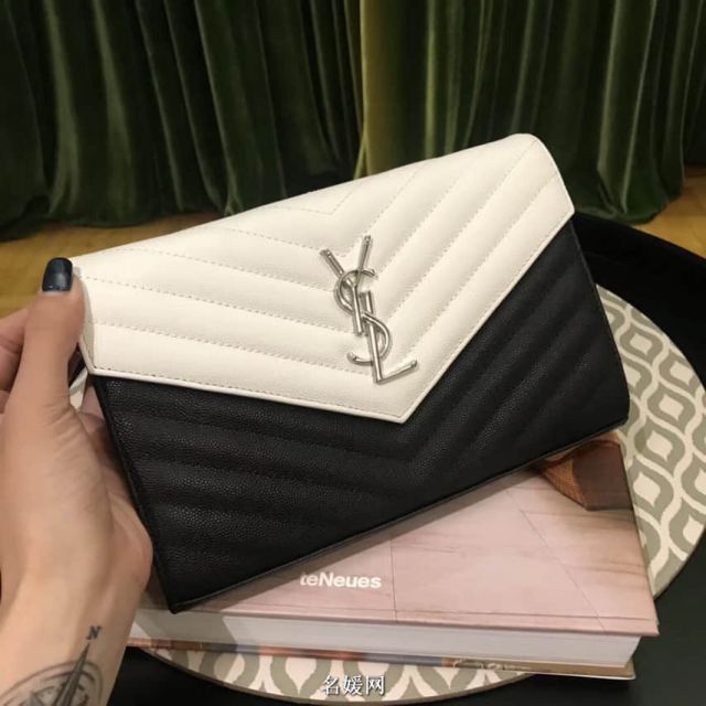 YSL 2018 WOC Black&White Women Flap Chain Crossbody Bag Envelope 377828 Shoulder Bags