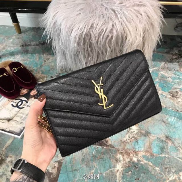 YSL Black Caviar Gold Buckle Envelope Chain Crossbody 360452 Shoulder Bags