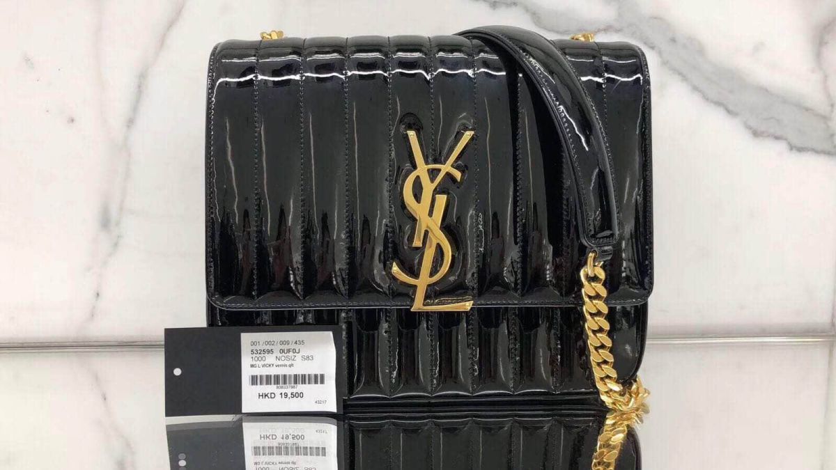 YSL Vicky Large Black Patent 532595 Shoulder Bags