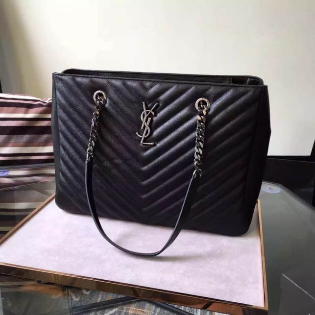 YSL Classic Large MONOGRAM Black Leather Shopper Tote Bags