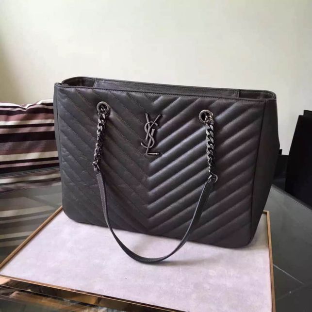 YSL Classic Large MONOGRAM Grey Leather Shopper Tote Bags