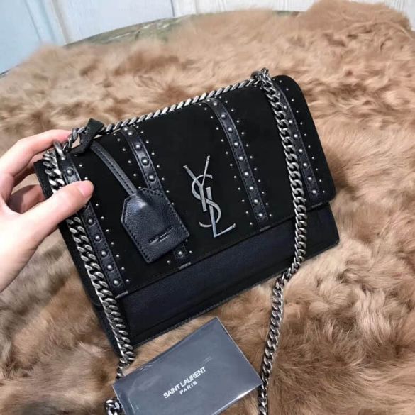 YSL SUNSET Medium Black Leather 470426 Shoulder Bags