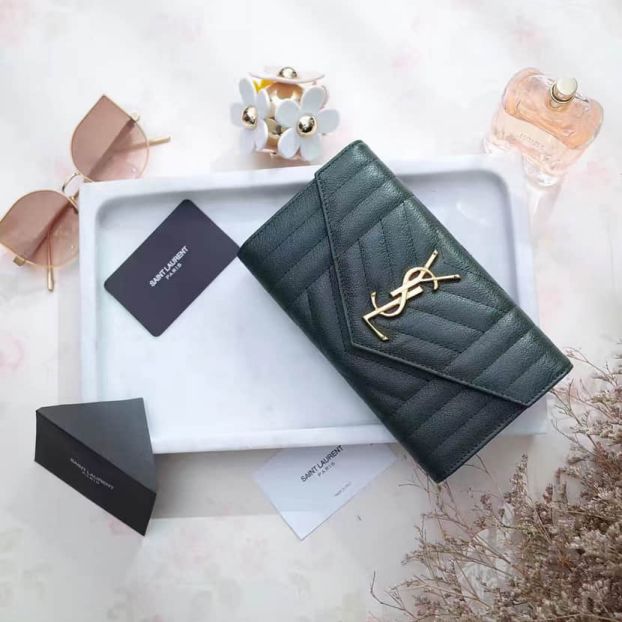 YSL 437469 MONOGRAM Green Wallets