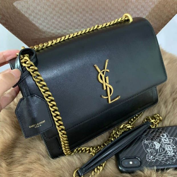 YSL sunset Leather Black Messenger 442906 Shoulder Bags