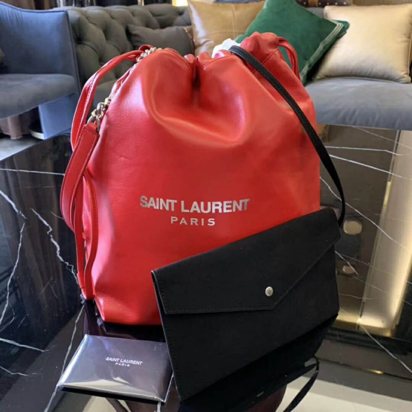 YSL TEDDY Red Drawstring 538447 Bucket Bags