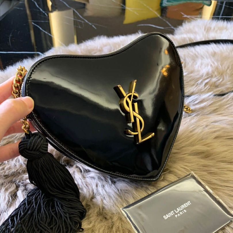 YSL CŒUR Black Patent Bag on Chain 540694 Shoulder Bags