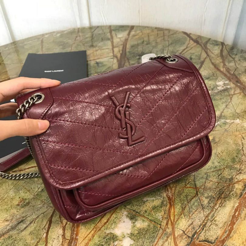 YSL Baby Niki Leather Messenger 533037 Wine Red Shoulder Bags