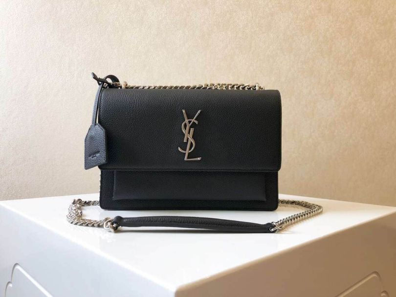 YSL Medium SUNSET MONOGRAM Leather 442906 Black Shoulder Bags