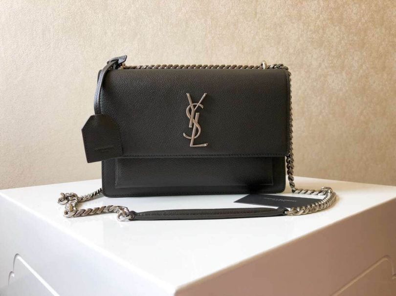 YSL Medium SUNSET MONOGRAM Leather 442906 Grey Shoulder Bags