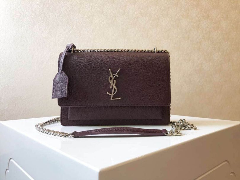 YSL Medium SUNSET MONOGRAM Leather 442906 Wine Red Shoulder Bags