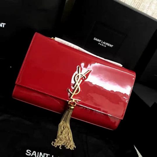 YSL Tassel Patent 24cm 354119 Patent Red Clutch Bags