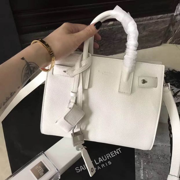 YSL White NANO SAC DE JOUR 466283 Tote Bags