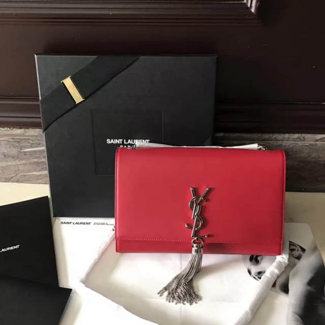 YSL Medium Red Leather Tassel Crossbody 354119 Shoulder Bags