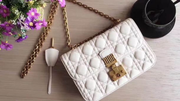 CD ADDICT WHITE SOFT LEATHER FLAP CHAIN BAGS M5818