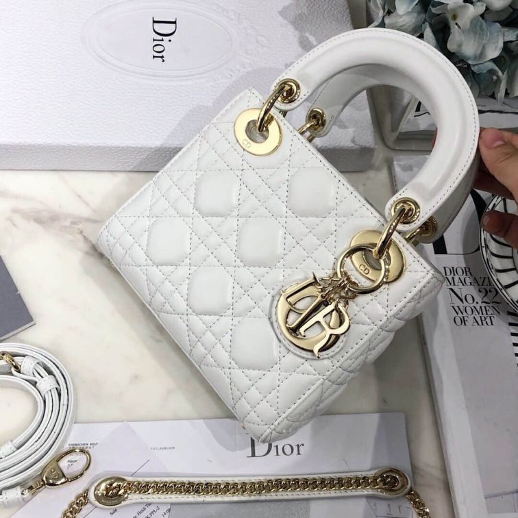 CD MINI LADY CLASSIC WHITE 3# LADY BAGS 17CM GOLD