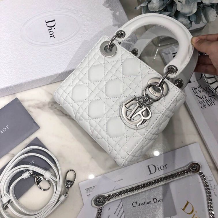 CD MINI LADY CLASSIC WHITE 3# LADY BAGS 17CM SILVER