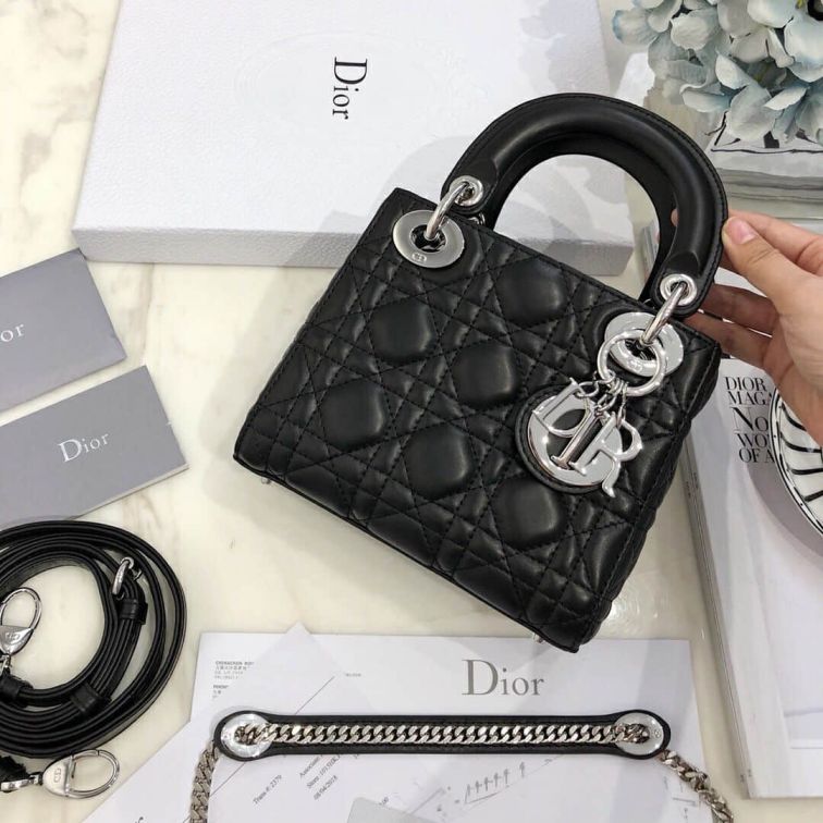 CD MINI LADY CLASSIC BLACK 3# LADY BAGS 17CM SILVER