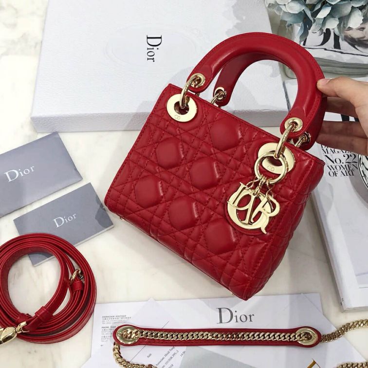 CD MINI LADY CLASSIC RED 3# LADY BAGS 17CM GOLD