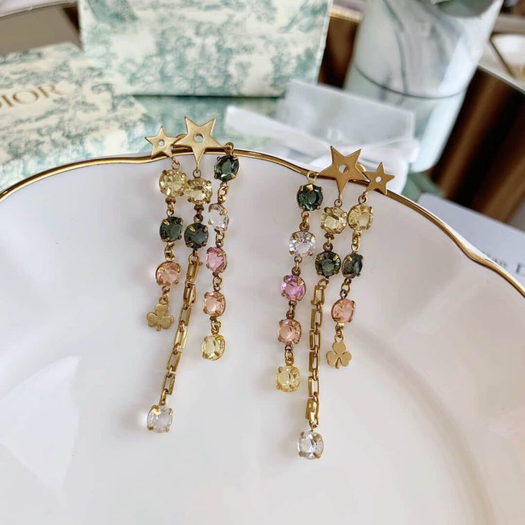 CD 2019SS VINTAGE COLORED DIAMONDS EARRINGS