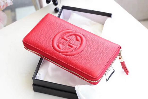 GG SOHO Logo Fringe Leather zip 308004 Red Women Wallets