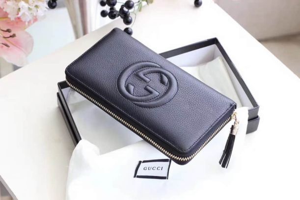 GG SOHO Logo Fringe Leather zip 308004 Black Women Wallets