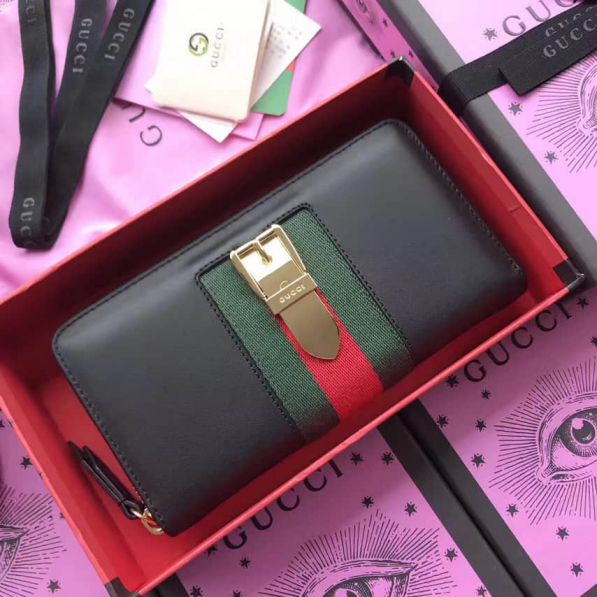 GG Sylvie Red Green zip 476083 Black Women Wallets