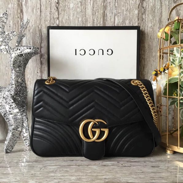 GG Marmont Epi Flap GG Logo Chain Crossbody 443496 Black Women Shoulder Bags