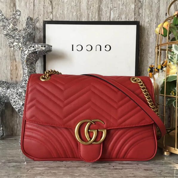 GG Marmont Epi Flap GG Logo Chain Crossbody 443496 Red Women Shoulder Bags